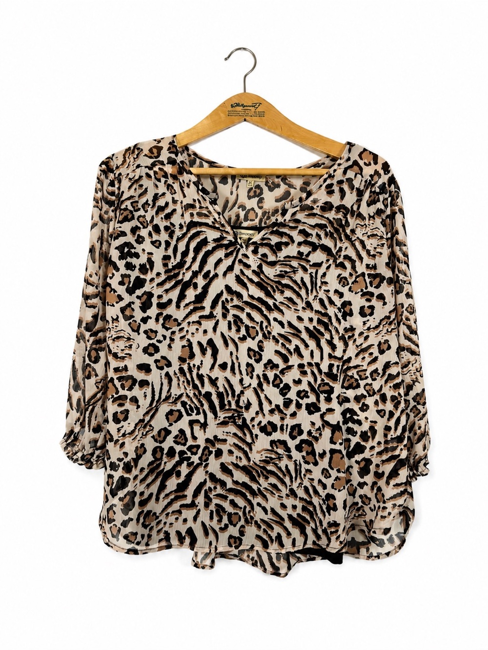 Democracy 2-PC Leopard Print Sheer Blouse & Tank Top Size 1X Mobwife Office Fall